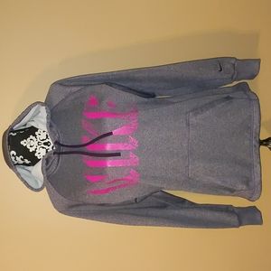 Ladies Nike Therma-fit Hoodie Heathered Greyish-Lavender w/hot pink writ…